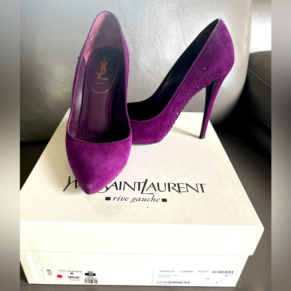 Yves Saint Laurent Purple Suede Heels with Crystals